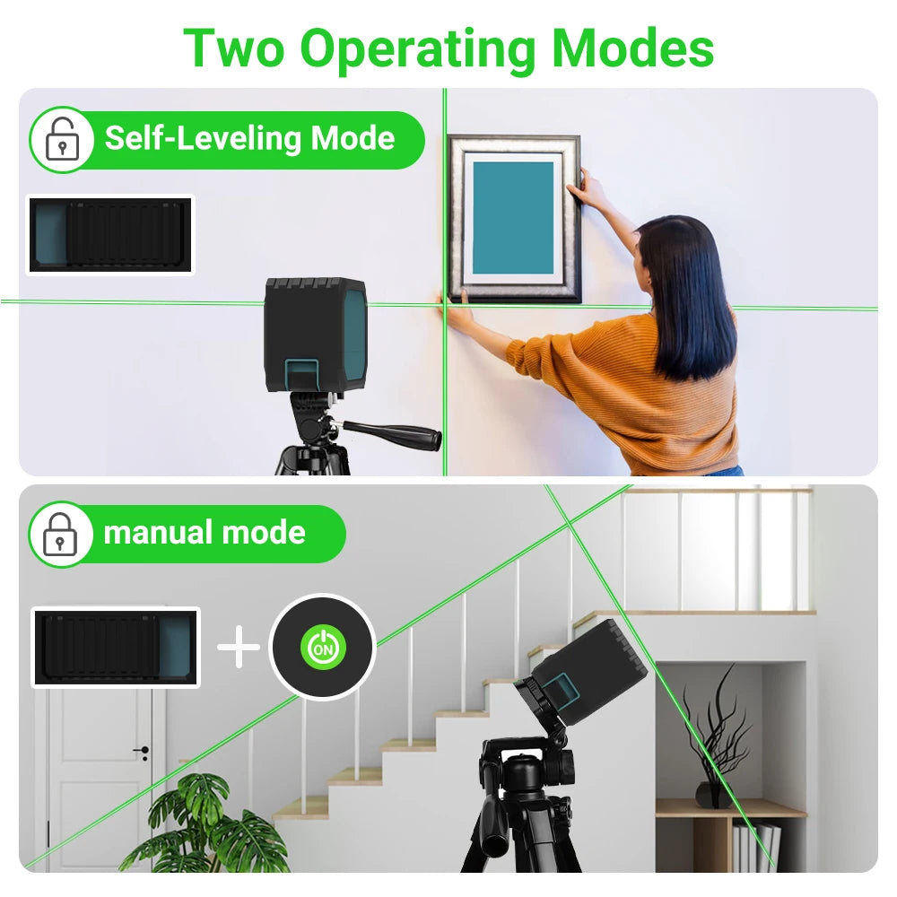 HILDA 2 Lines Mini Laser Level Self Levelling Green Beams Laser Horizontal & Vertical Cross-Line USB Charging