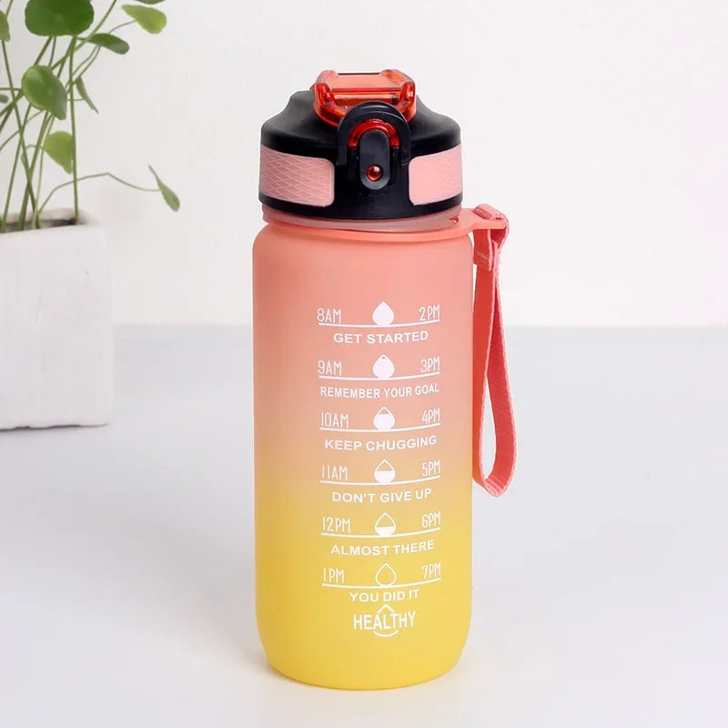 600ML Sports Water Bottle with Time Marker Leak-proof Fitness Cup