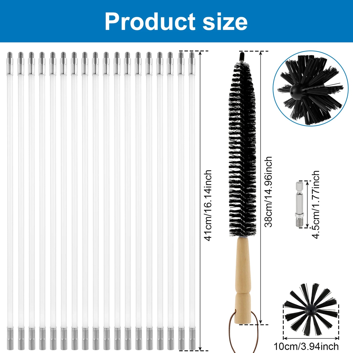 Chimney Cleaning Brush Set with Extendable Long Handle and Flexible Rods 9 to 18 Pieces for Efficient Chimney and Roof Cleaning