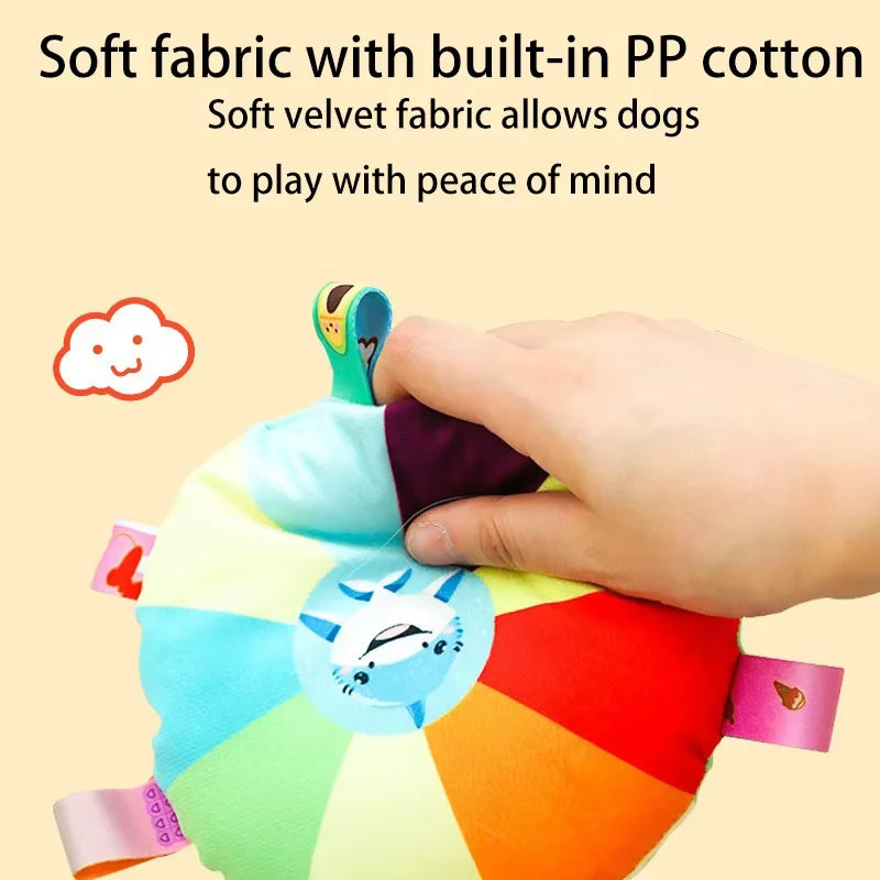 Funny Rainbow Plush Flying Saucer Dog Bite Toys Stuffed Raw Small Dog Interactive Training Game Chew Toy Pet Disc Toys with Bell