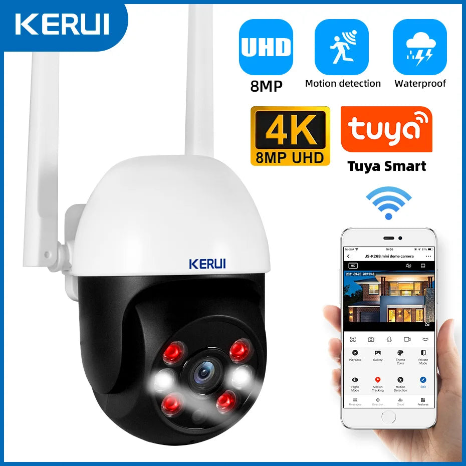 KERUI 4K PTZ WiFi IP Wireless Camera with Dual Lens 10MP 5K Video Surveillance for Outdoor Home Security