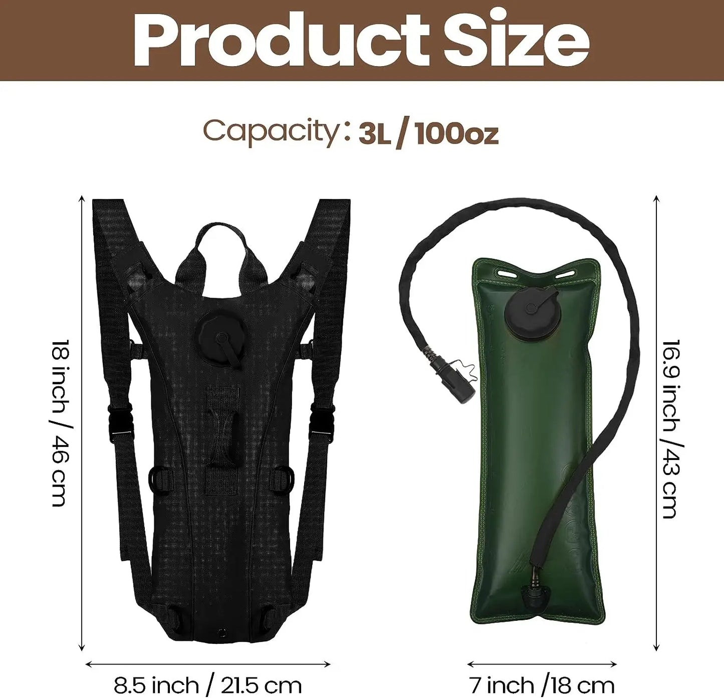 Waterproof Hydration Backpack – Includes 3L Bladder for Hiking, Cycling & Climbing
