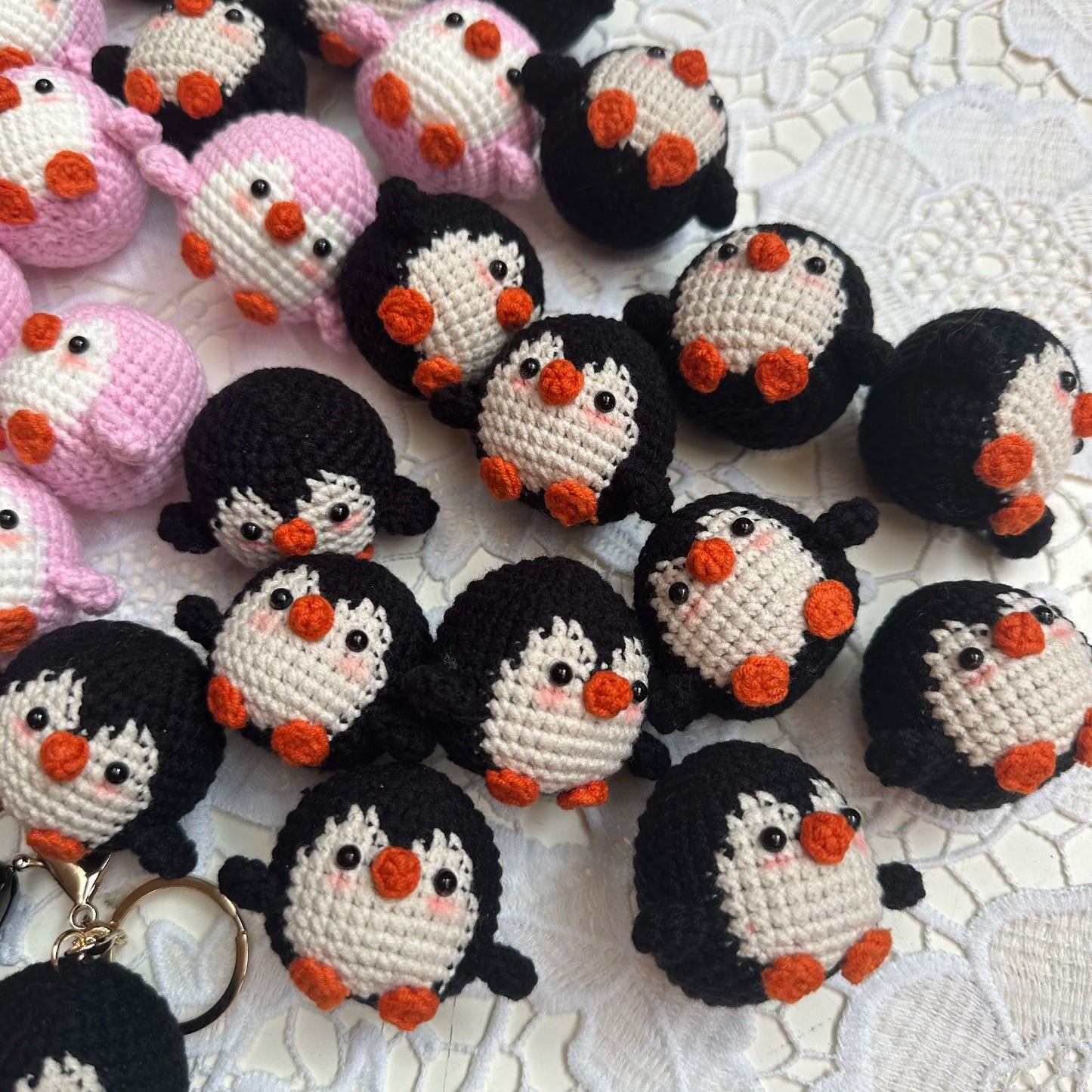 Handmade Cute Cotton Wool Penguin Doll Crochet Keychain