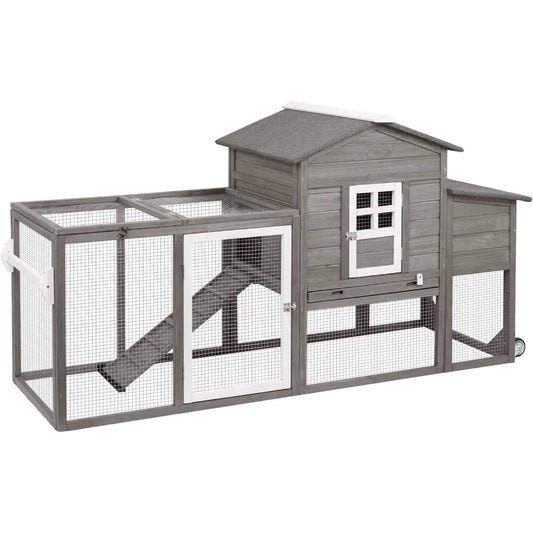158in Chicken Coop Wooden Indoor Outdoor for 1-6 Chickens Extension Chicken Houses with Removable Tray Nesting Box and Run（Set o