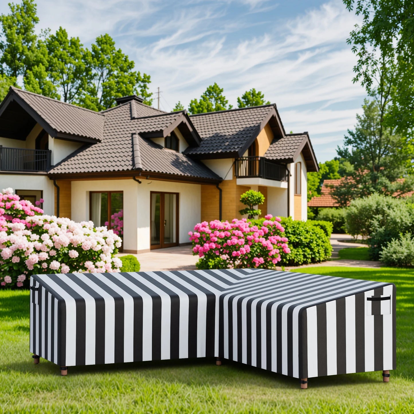 420D Waterproof Outdoor V-Shaped Heavy-Duty Sofa Cover for Sectional Lawn and Patio Furniture