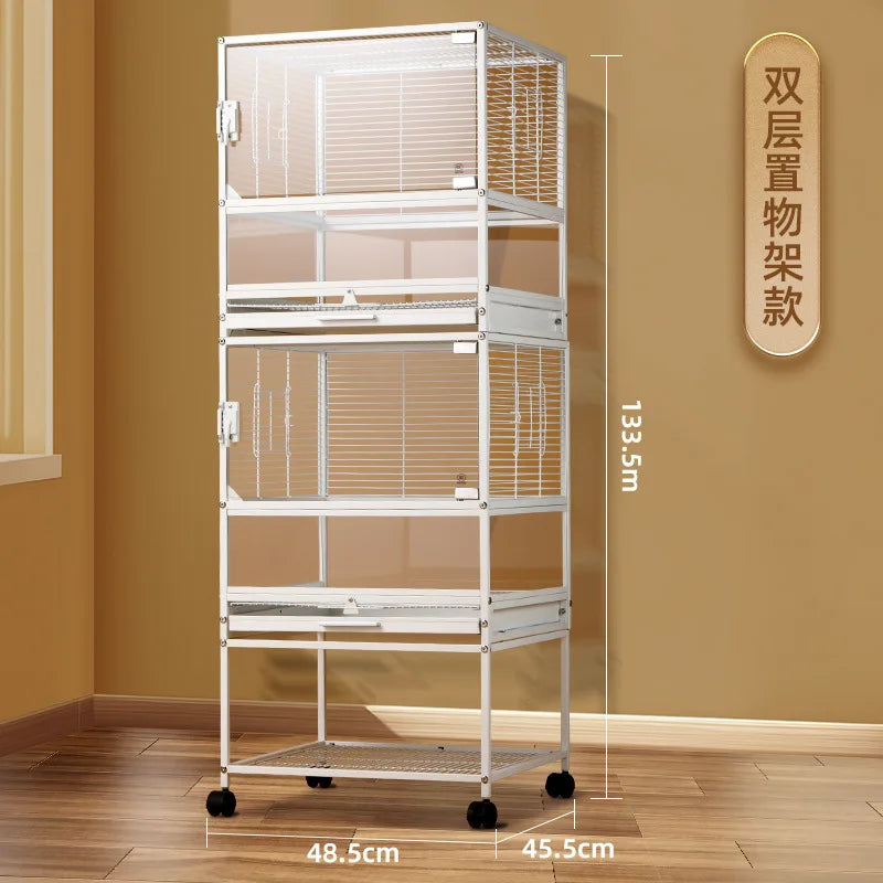 Horizontal silk double-layer bird cage parrot cage household three-layer palace grid breeding Xuanfeng extra large small