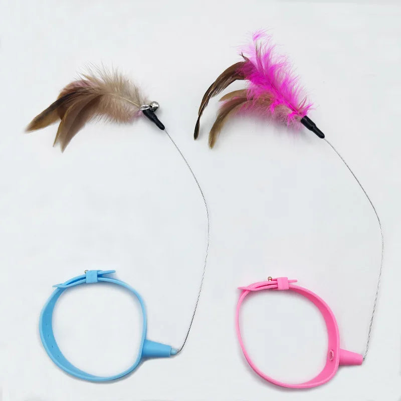 New hot product collar for cat teaser self-entertainment cat toy neck collar feather bell cat toy pet supplies