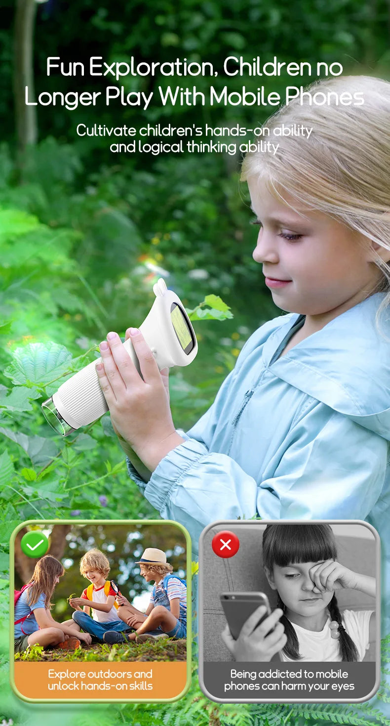 Kids Portable Digital Microscope 1000X Magnification with 2 Inch IPS Screen and 8 Adjustable LED Lights