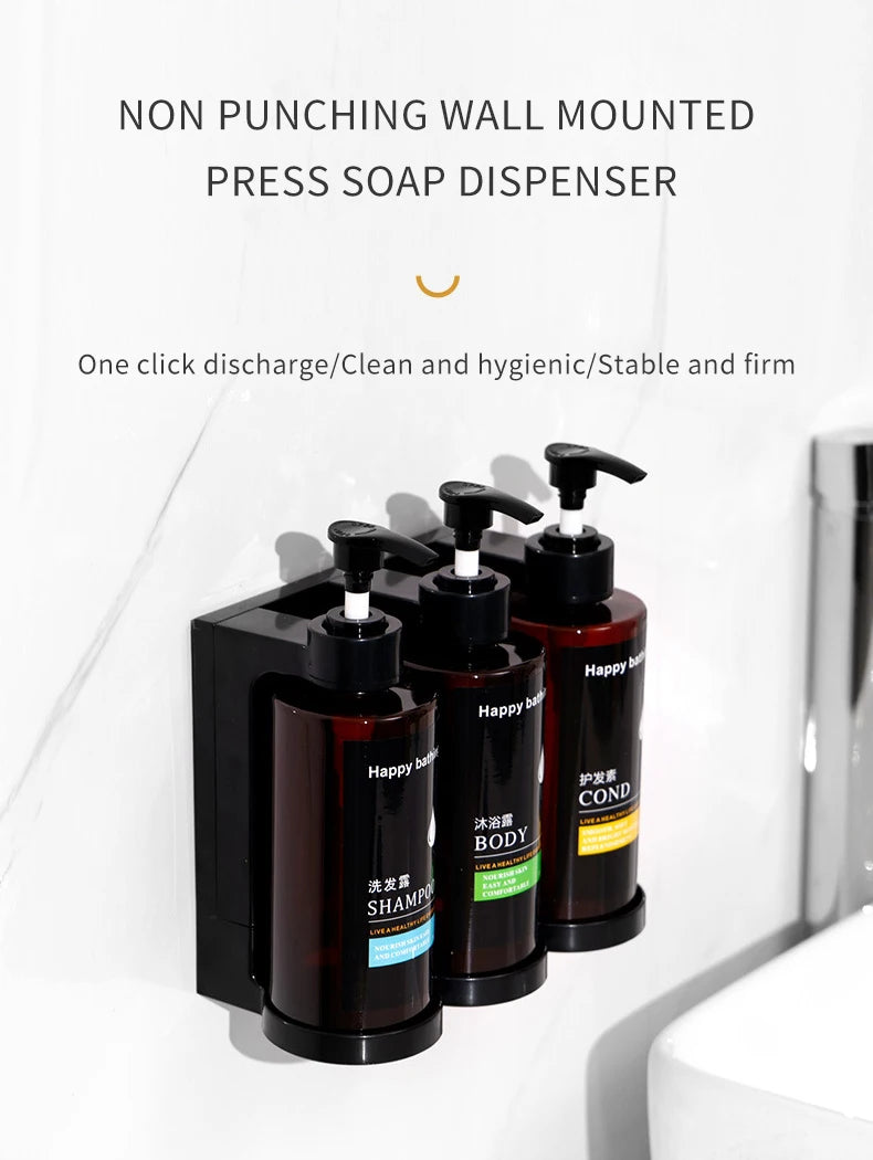 Wall Mounted Hotel Shampoo and Shower Gel Dispenser with Hand Sanitizer Box and Manual Soap Dispenser