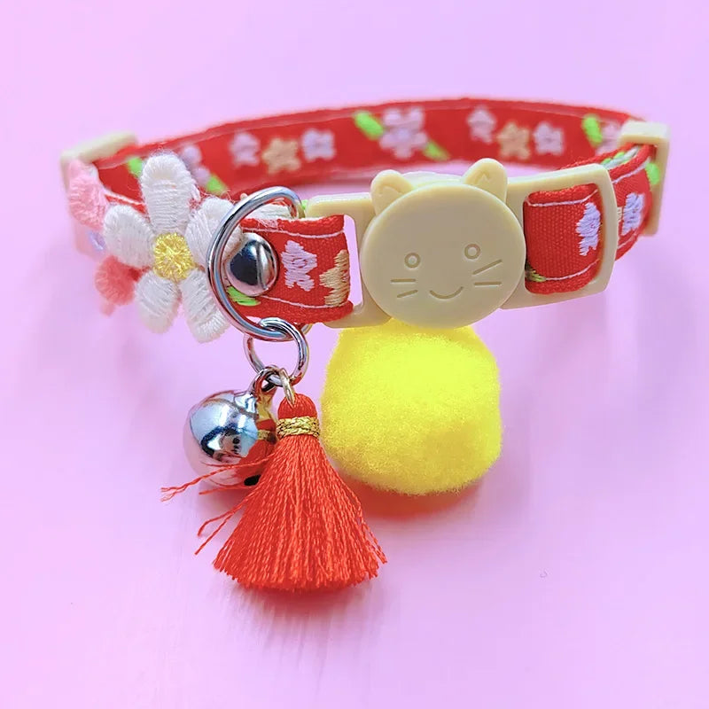 Cute Pet Collar,adjustable Cat Collars with Flower Tassel Decoration, Safety Buckle Bell To Prevent Lost Cat Collar,pet Supplies