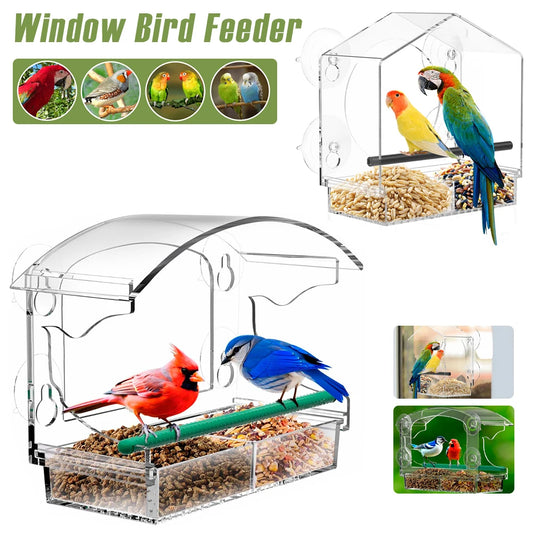 Window Bird Feeder Acrylic Clear Bird House with 4 Suction Cups Large Capacity Outdoor Bird Feeders Transparent Food Dispenser
