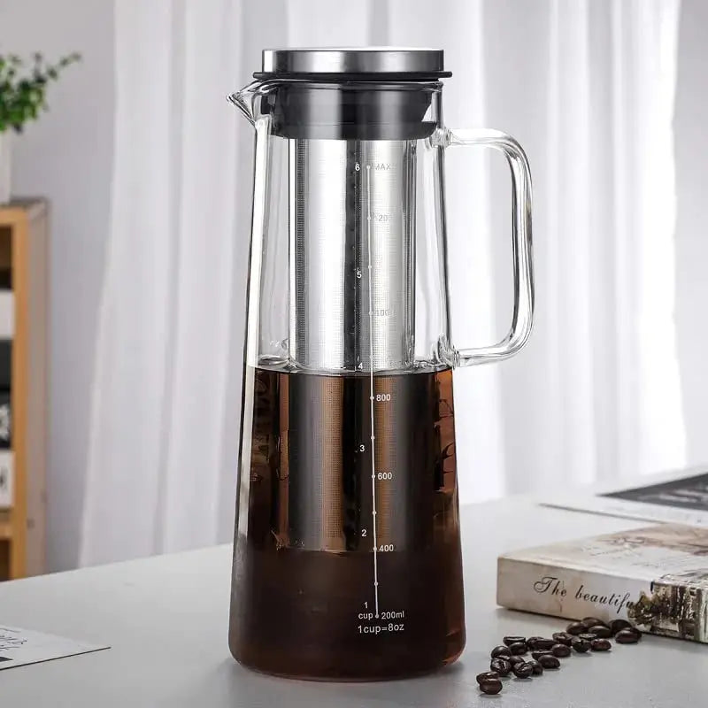 Airtight Cold Brew & Tea Infuser – 1L Glass Carafe with Removable Stainless Steel Filter