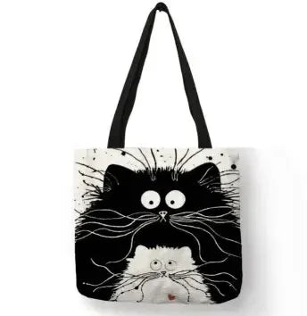 Canvas Bag High-Definition Digital Printed Shopping Bag Cat Pattern Environmentally Friendly And Portable Linen Bag