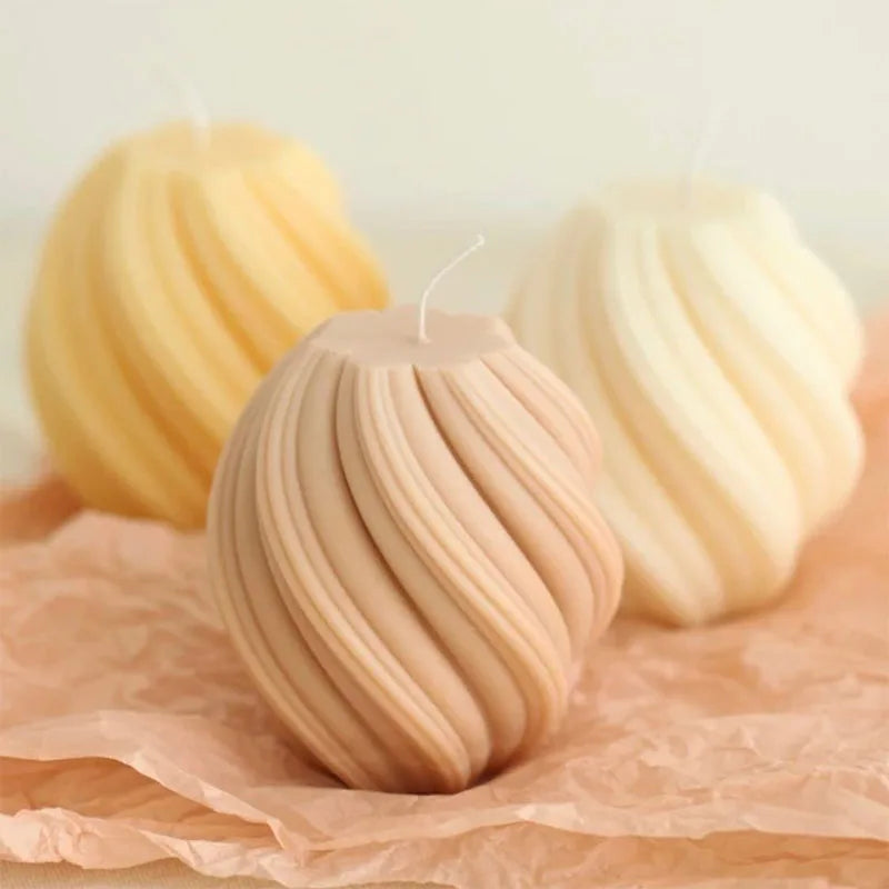 3D Rotating Pillar Candle Silicone Mold Geometric Wave Design