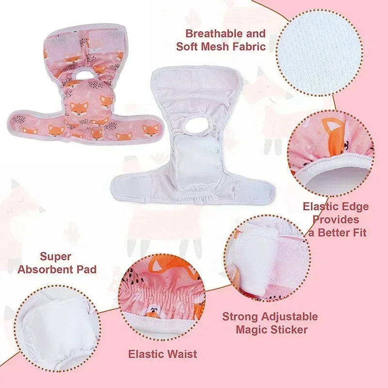 Washable Dog Diapers Physiological Pants Cute Cartoon Print Female Dog Diaper Underwear Dog Sanitary Panties pañales para perros