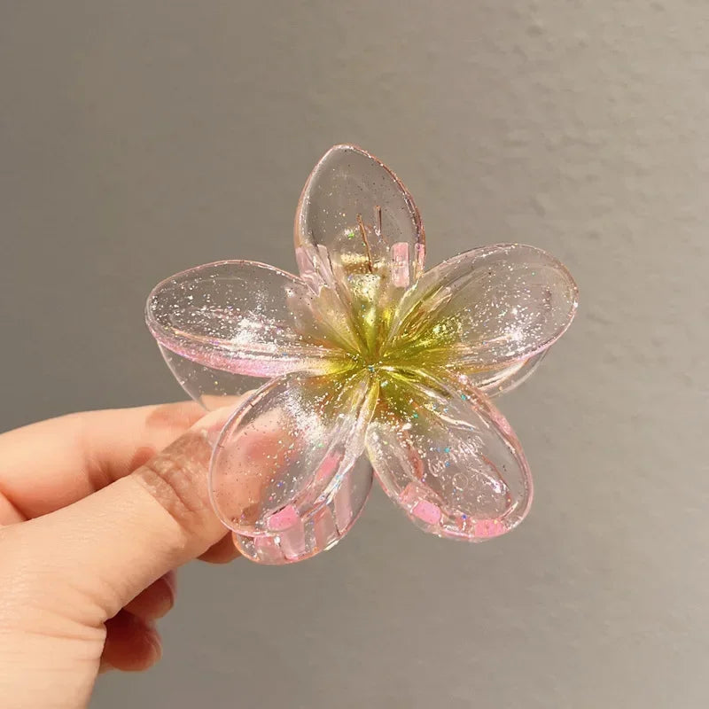 New Fashion Sparkling Flower Claw Clip for Women Transparent Sweet Ponytail Shark Clip Versatile Girl Hair Accessories