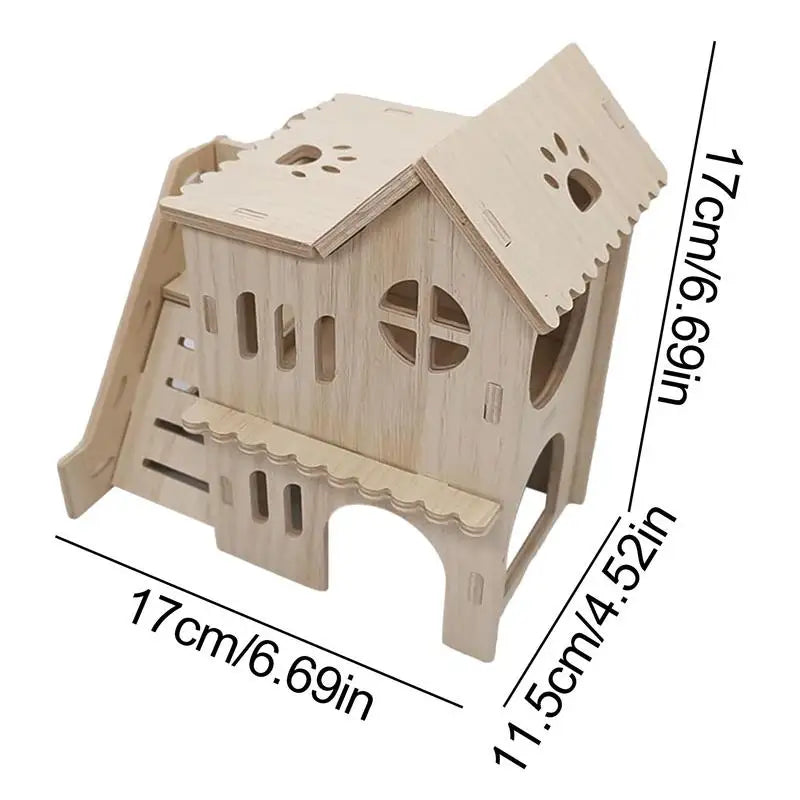 Large Hamster House Double-decker Gerbil Hut With Ladder Large Wooden Small Animals Pets Exploring Toys For Chinchilla