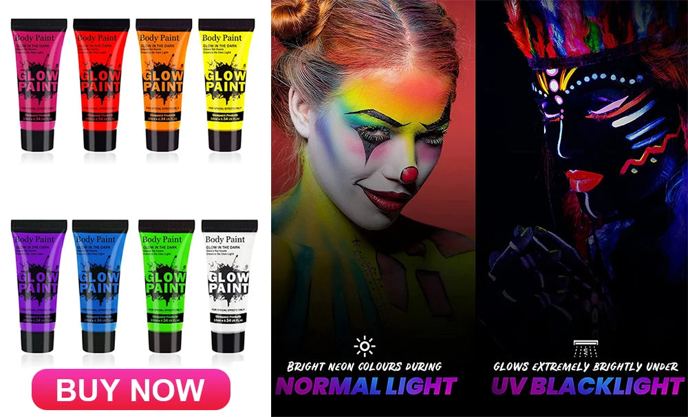 12 Colors Glow in The Dark Glitter Gel Makeup for Festivals and Parties UV Body and Face Glitter