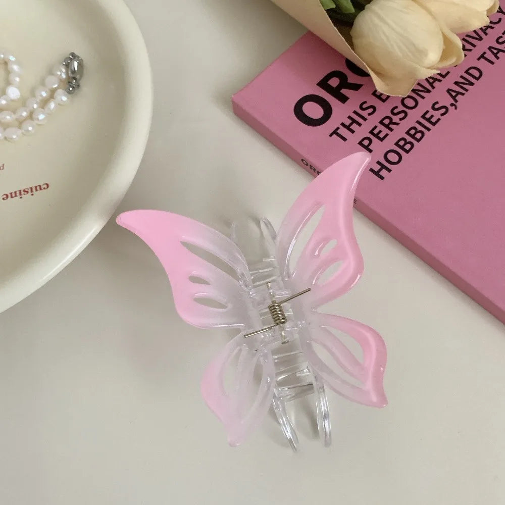 Fashion Pink Gradient Hair Clip Butterfly Bow Large Shark Clip Hairpin Grips for Women