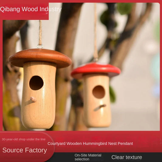 New Bird Nest Hanging Mini Decoration Hummingbird Nests Outdoor Garden Courtyard Wooden Hanging Ornament Craft