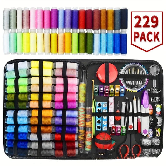 229 Piece Complete Sewing Kit with Threads Needles Scissors Tape Measure Buttons for DIY Handcraft Projects