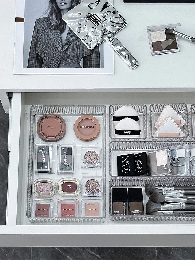 Clear Plastic Drawer Organizers Set for Bathroom and Vanity Storage Bins