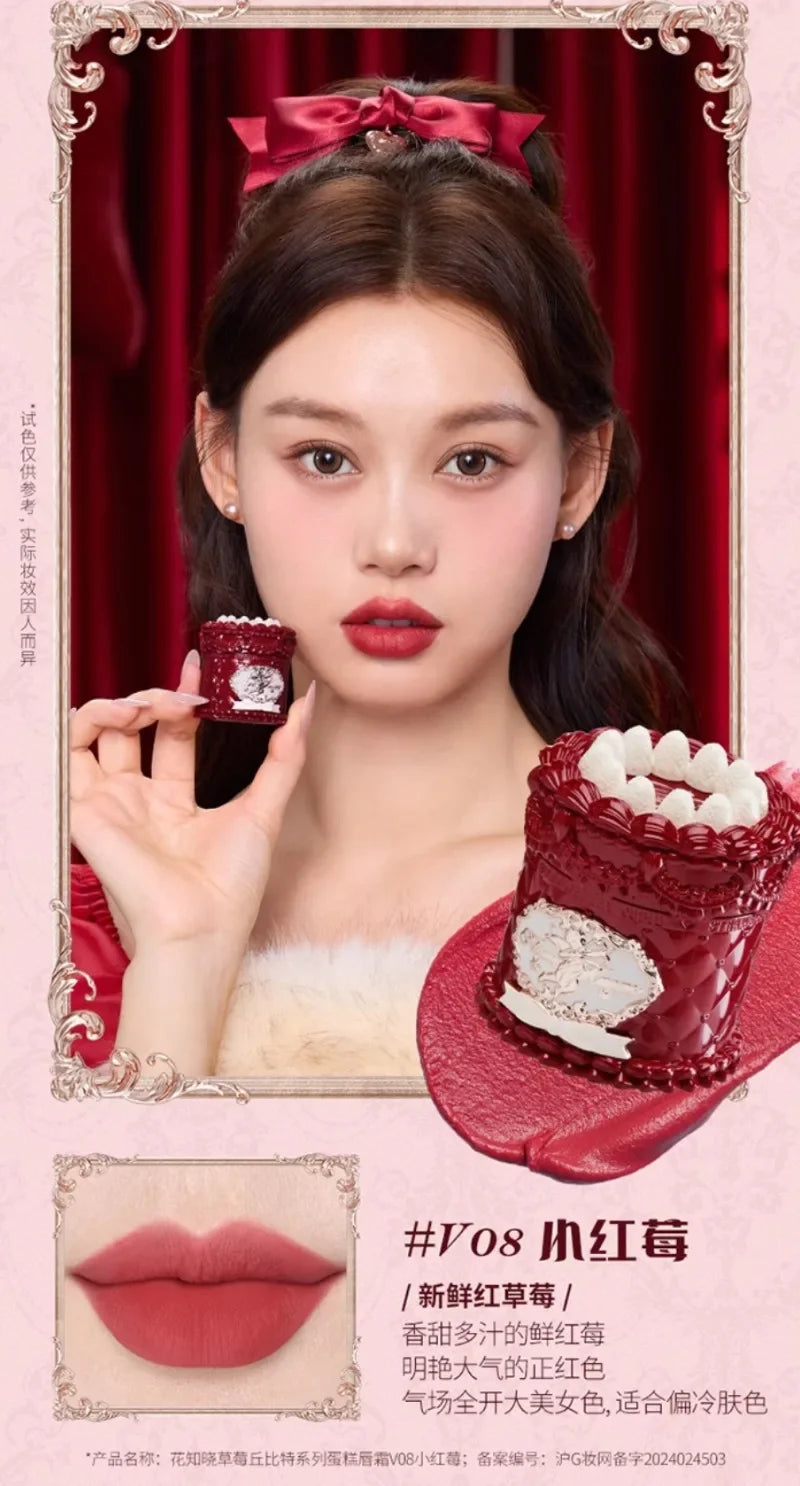 Flowerknows Strawberry Cupid Matte Velvet Lipstick Cake Lip Mud Lip Gloss Lip Cream for Women