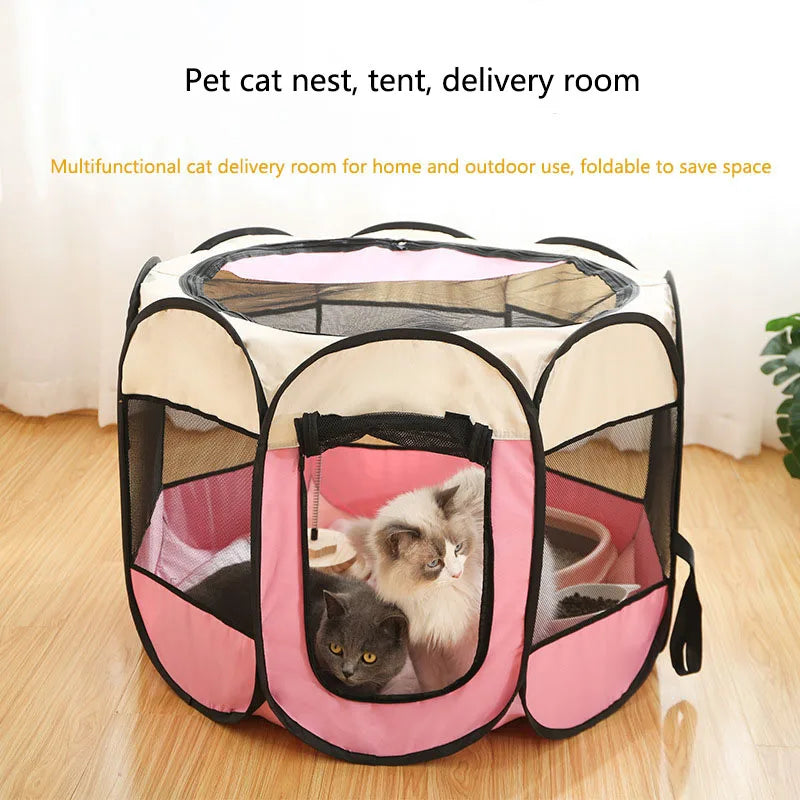 Cats and dogs delivery room pets octagonal cage breathable fence tent scratch-resistant Oxford cloth foldable cat and dog nest