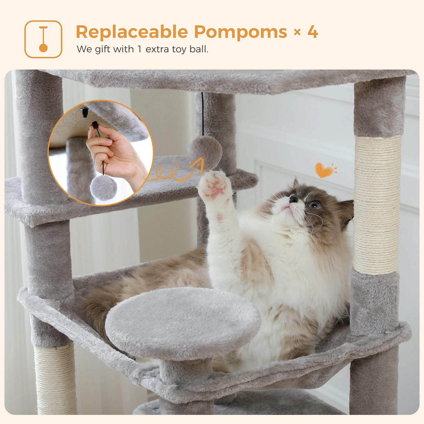 184cm Large Cat Tree and Tower for Indoor Cats With Scratching Posts and Spacious Hammocks