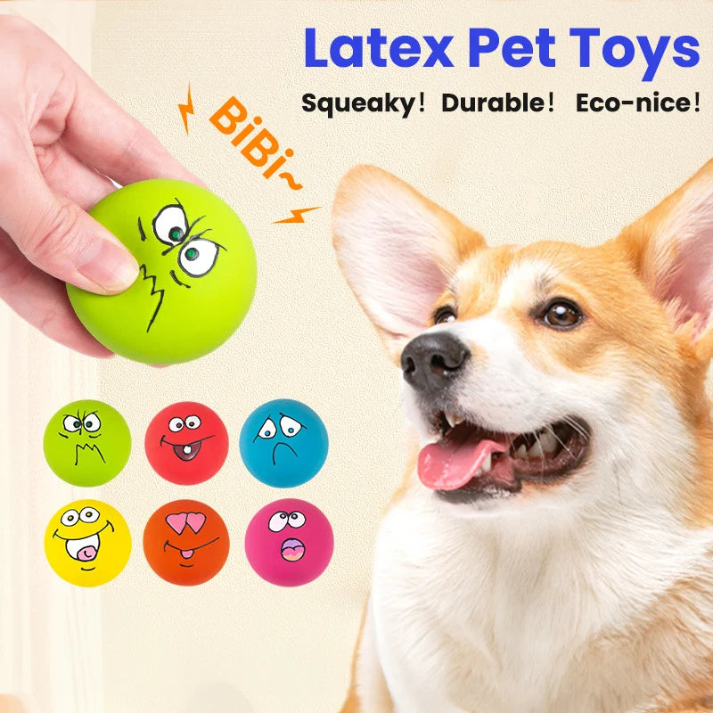 6PCS Latex Dog Squeaky Toys - Chewing Balls with Funny Faces | Interactive Fetch Training for Puppies