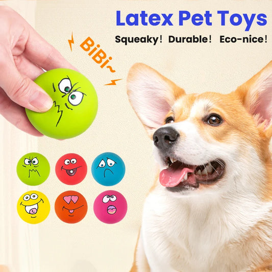 6PCS Latex Dog Squeaky Toys - Chewing Balls with Funny Faces | Interactive Fetch Training for Puppies