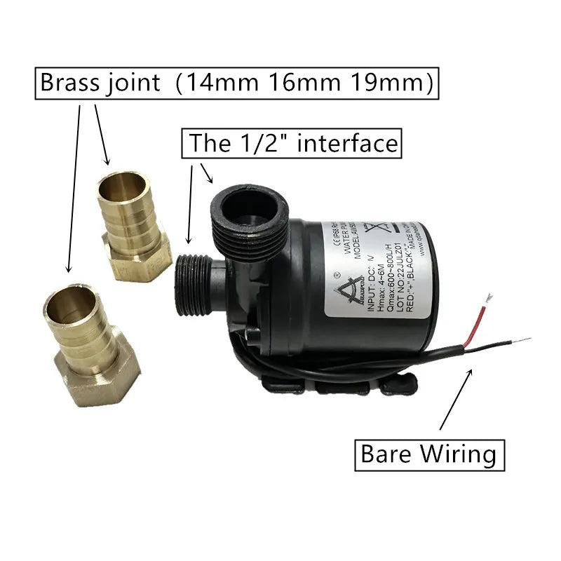 Bomba de refuerzo sumergible con motor sin escobillas, 12 V, alto voltaje, súper silenciosa, CC 24 V, elevación de 5 m, 800 l/h, unión rápida