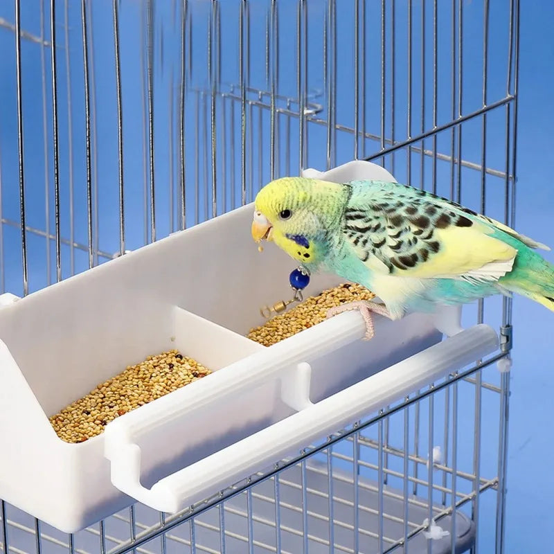 Double Grid Bird Perch Feeder Plastic Dual Bowl Parakeet Detachable Feeder Cage Mount Anti Squirrel Easy Install Food Water Feed