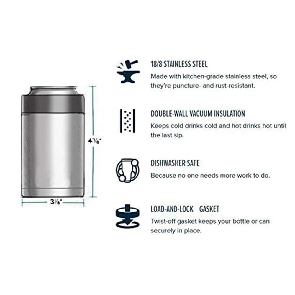 12oz Insulated Beer Can & Bottle Cooler – Double Wall Stainless Steel Drink Holder