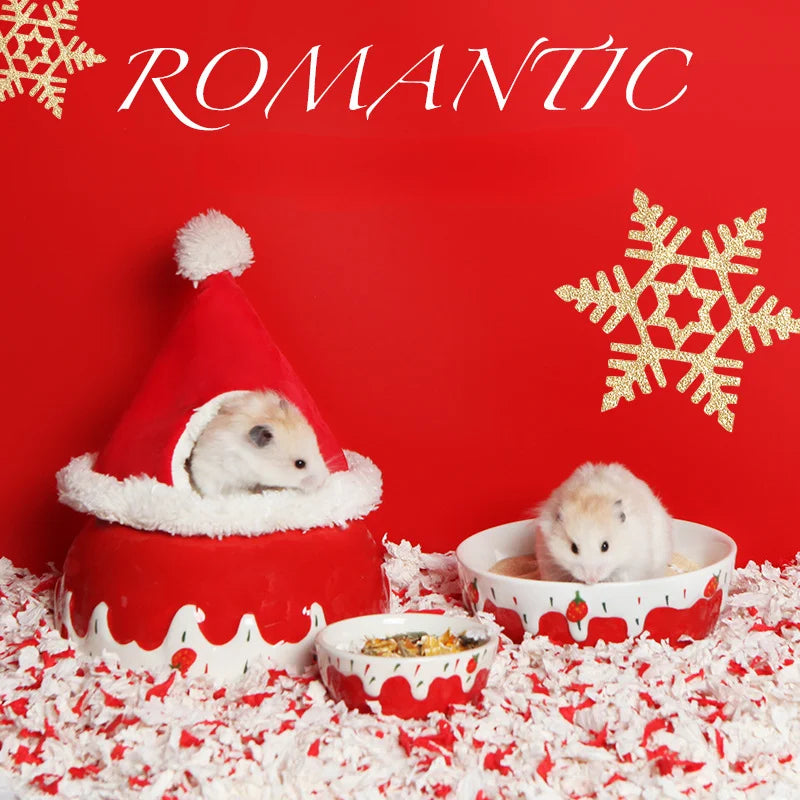 Hamster Food Bowl Ceramic Bowl Thick and Anti Rollover Strawberry Rabbit Bowl Bathroom and Toilet Dual-use Golden Bear Supplies