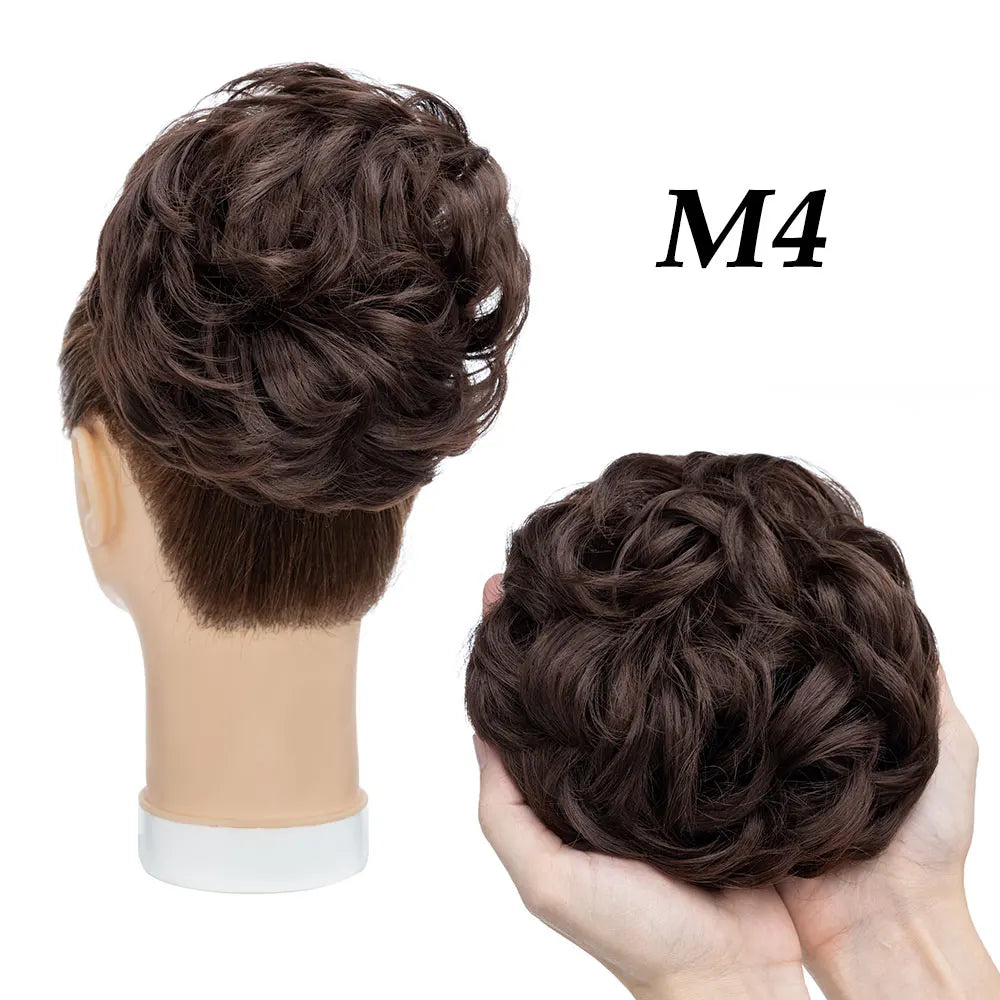 Hairro Synthetic Messy Hair Bun Chignon Scrunchies Fake Hair Band Braid Elastic Hairpiece Tail For Women Wrap Curly Ponytail 55g