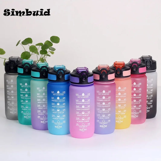 600ML Sports Water Bottle with Time Marker Leak-proof Fitness Cup