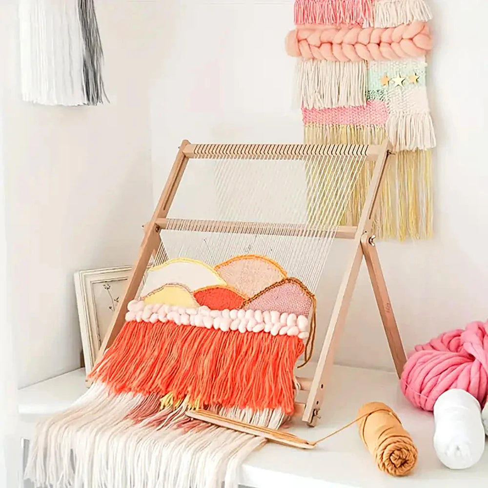 Wooden DIY Weaving and Knitting Loom Machine for Tapestries Tassels and Carpets