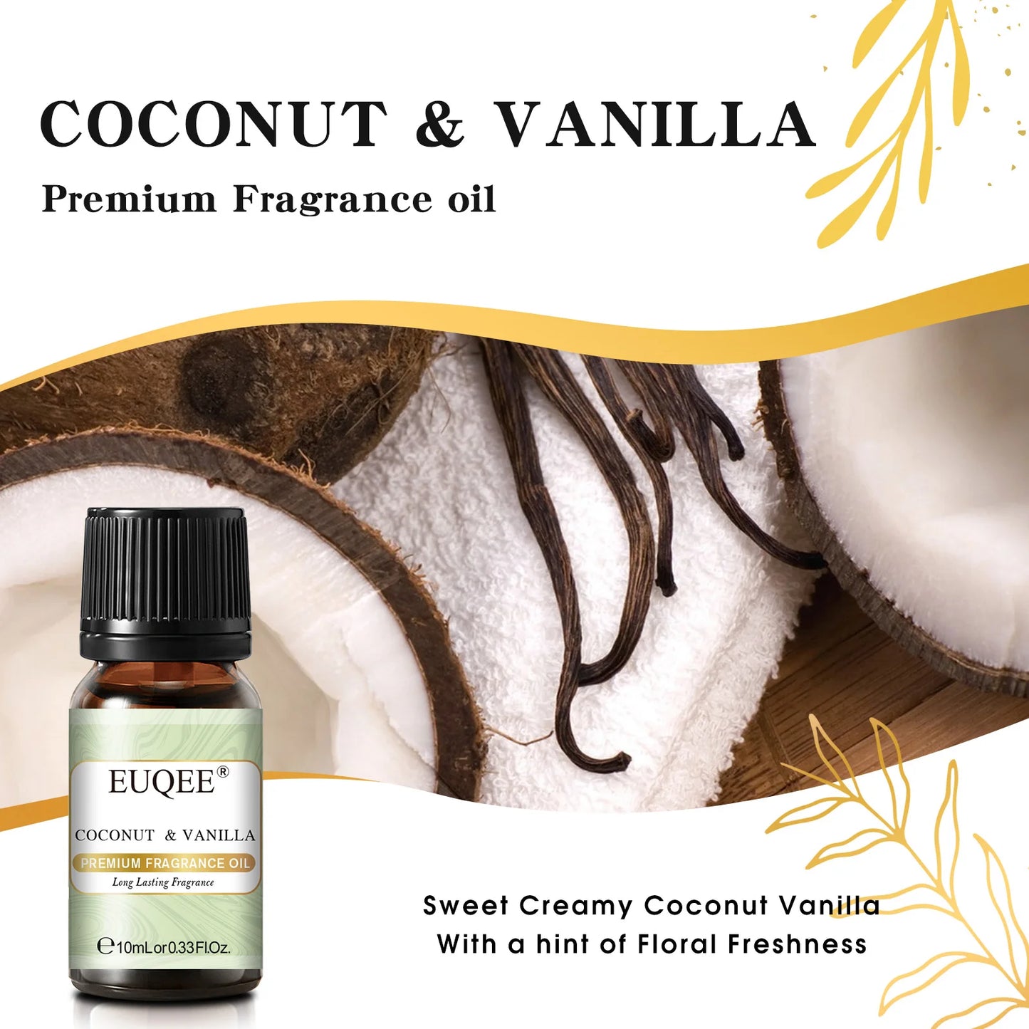 EUQEE 10ML Coconut Vanilla Bubble Gum Fragrance Oil For Candles Soaps and Home Aroma