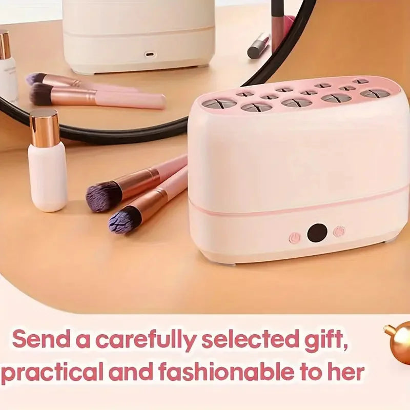 Electric Makeup Brushes Drying Machine 2 in 1 Automatic Electric Makeup Brush Cleaner and Dryer 12 Holes Cosmetic Puff Cleaner