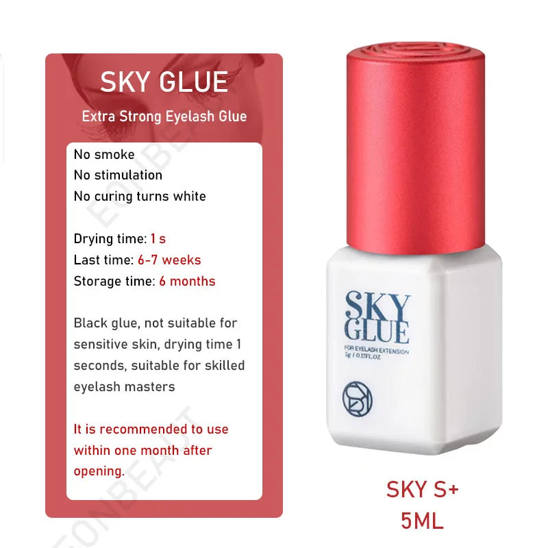 5 Bottles SKY S Plus Eyelash Extension Glue 5ml Red Cap Original Korean Adhesive for Professional Use