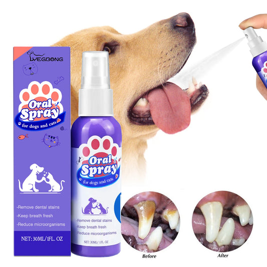 Pet Dental Spray for Dogs and Cats Freshen Breath Remove Plaque Tartar Oral Care Water Additive Easy Use 30ml No Brush Needed