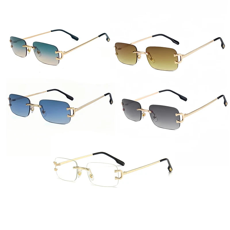 HBK Retro Rimless Small Sunglasses Gold Frame UV400 Eyewear