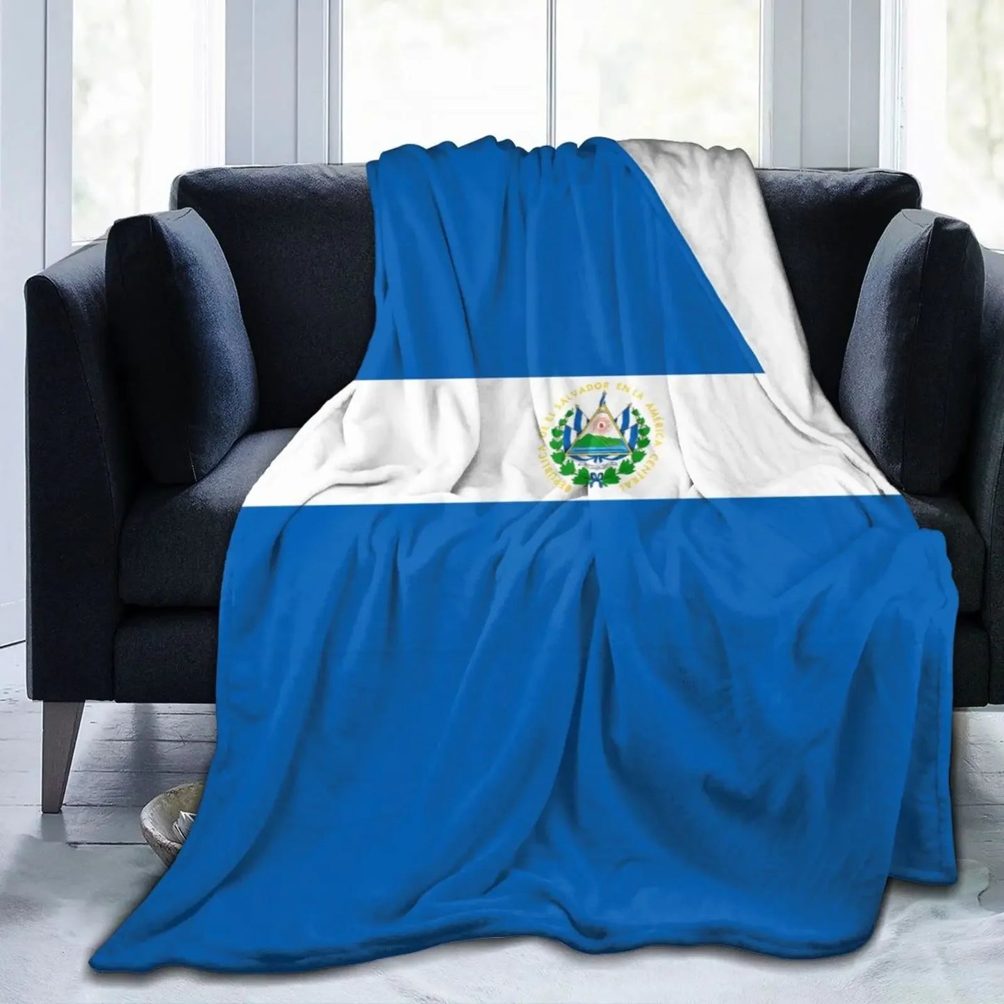 El Salvador Flag Blanket -Blue Sherpa
