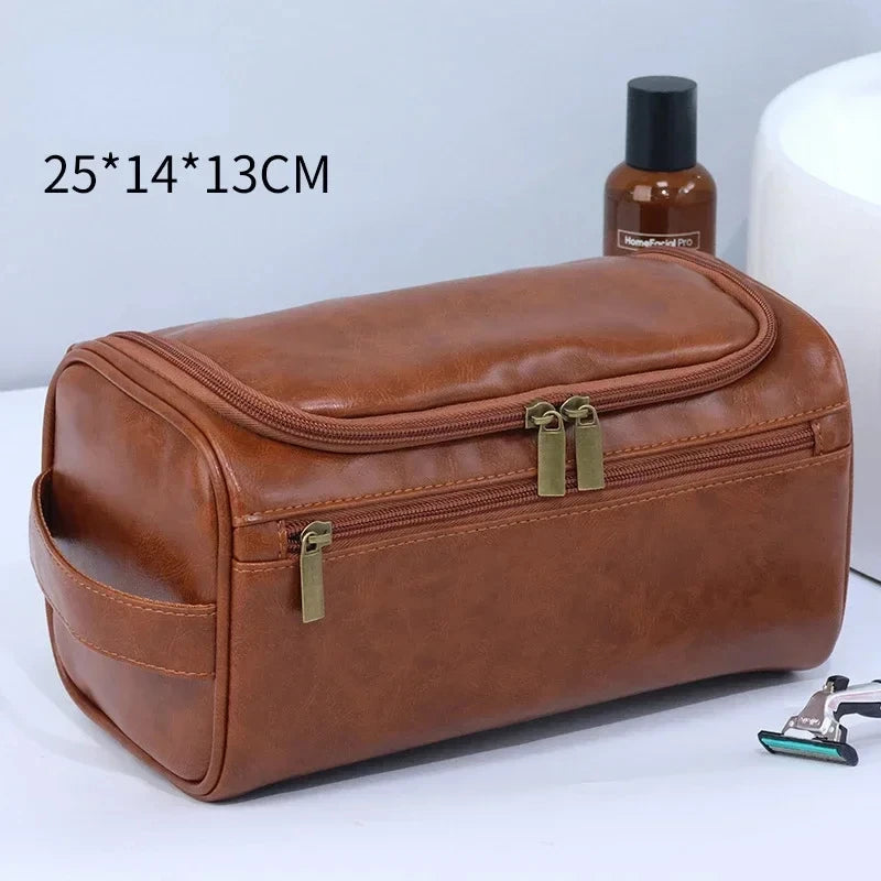 Men Vintage Luxury Toiletry Bag Travel Organizer Waterproof Makeup Case Hanging Storage for Business and Personal Use