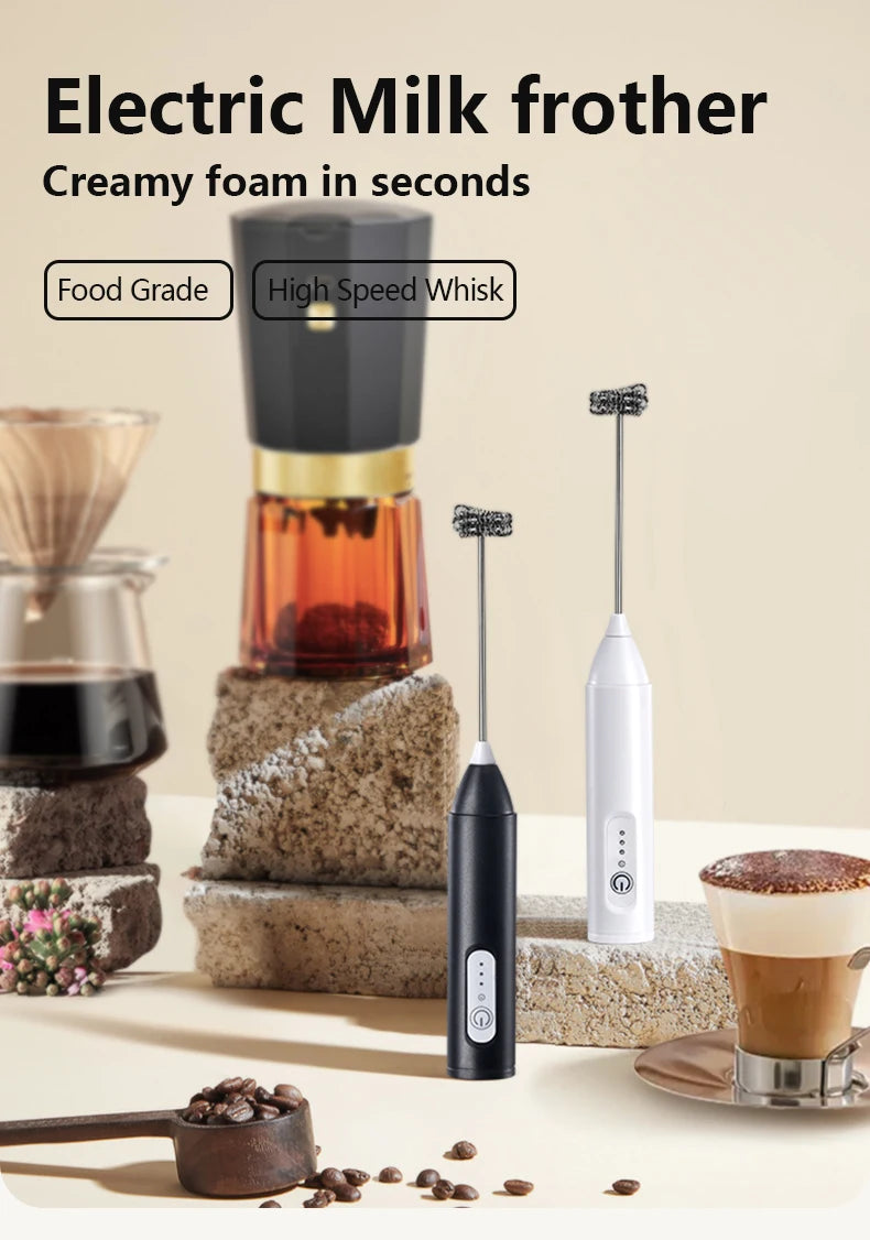 MINI Milk Frother USB Rechargeable 3 Speeds Foam Maker Coffee Whisk Mixer Electric Handle Blender Egg Beater Hot Cooking Tools