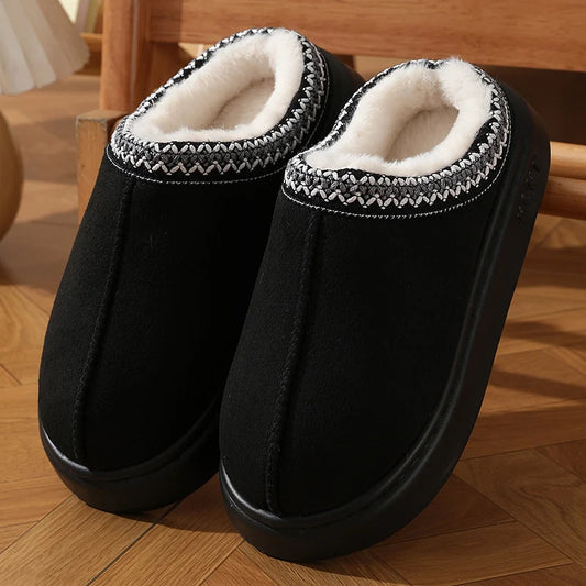 Home Soft Plush Slippers Women Winter Non-Slip Cotton Slides Plus Size 45 Warm Thick Bottom