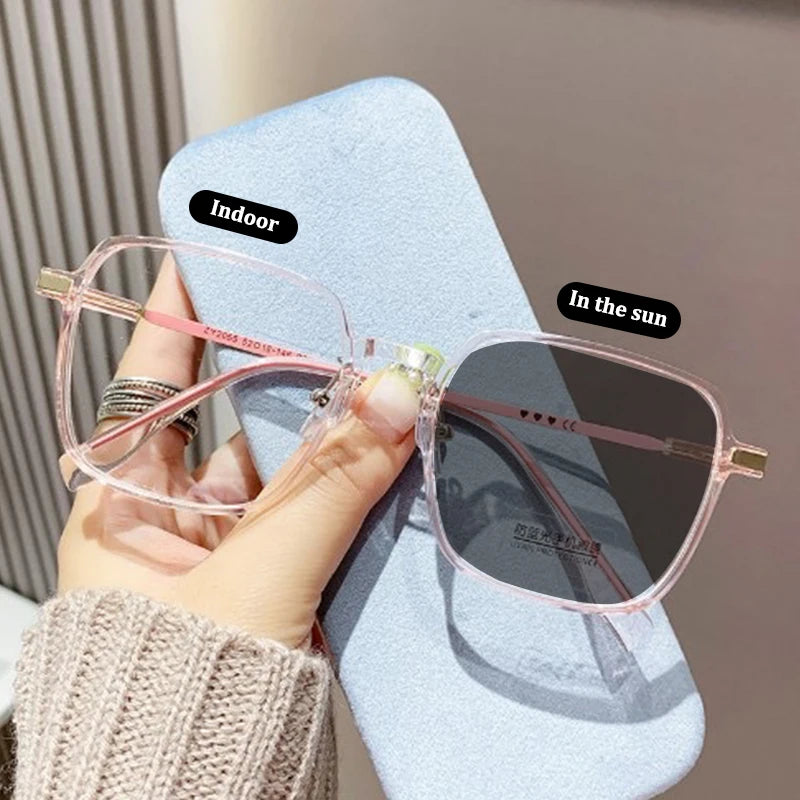 New Photochromic Glasses Anti Blue Glasses Men Women Color Changing Eyeglasses Anti UV Sunglasses Square Clear Frame Eyewear