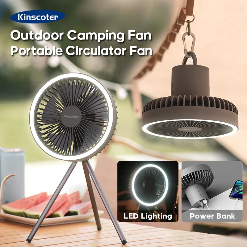 10000mAh Camping Fan Portable Circulator with Power Bank LED
