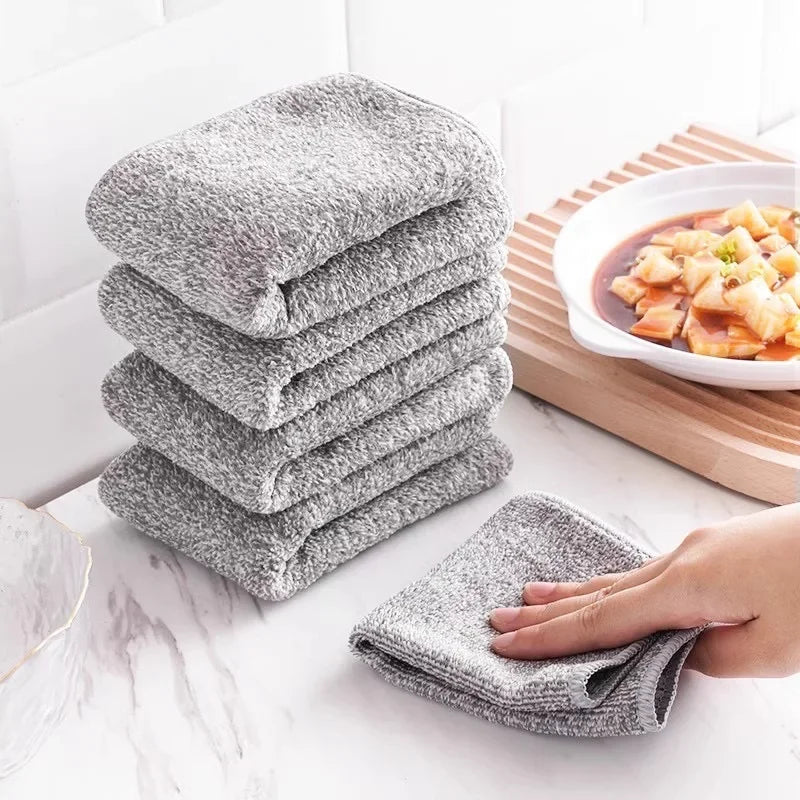 Gray Bamboo Charcoal Microfiber Dishcloths Super Absorbent Kitchen Cleaning Rags 1 to 100 Pieces